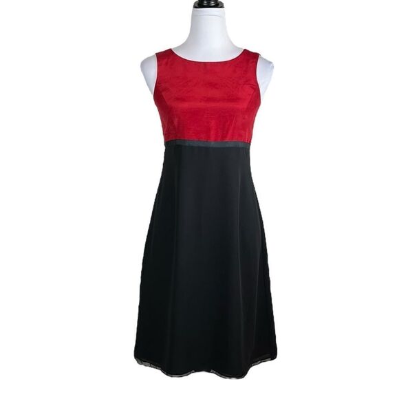 Talbots Taffeta Red And Black Color Block Dress, Size 2P, NWT - Picture 1 of 13